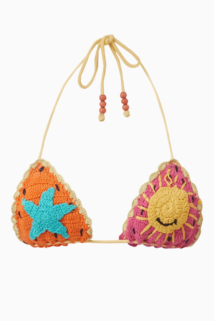 

The Crochet Tri Tie Bikini Top, Multicolour