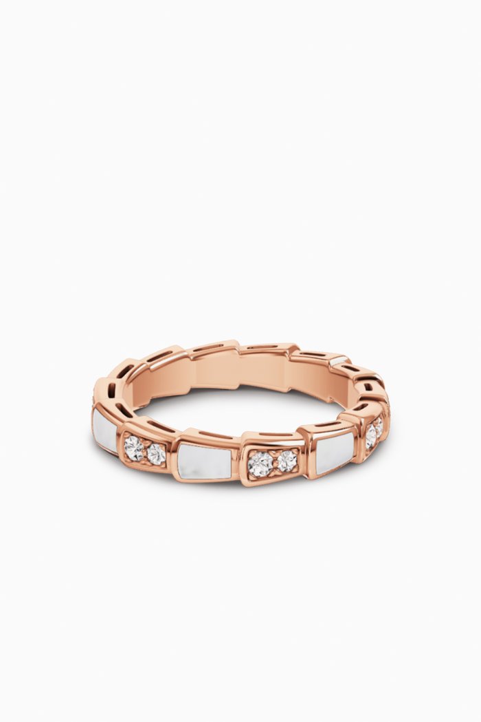 

Serpenti Viper Diamond & Mother of Pearl Ring in 18kt Rose Gold