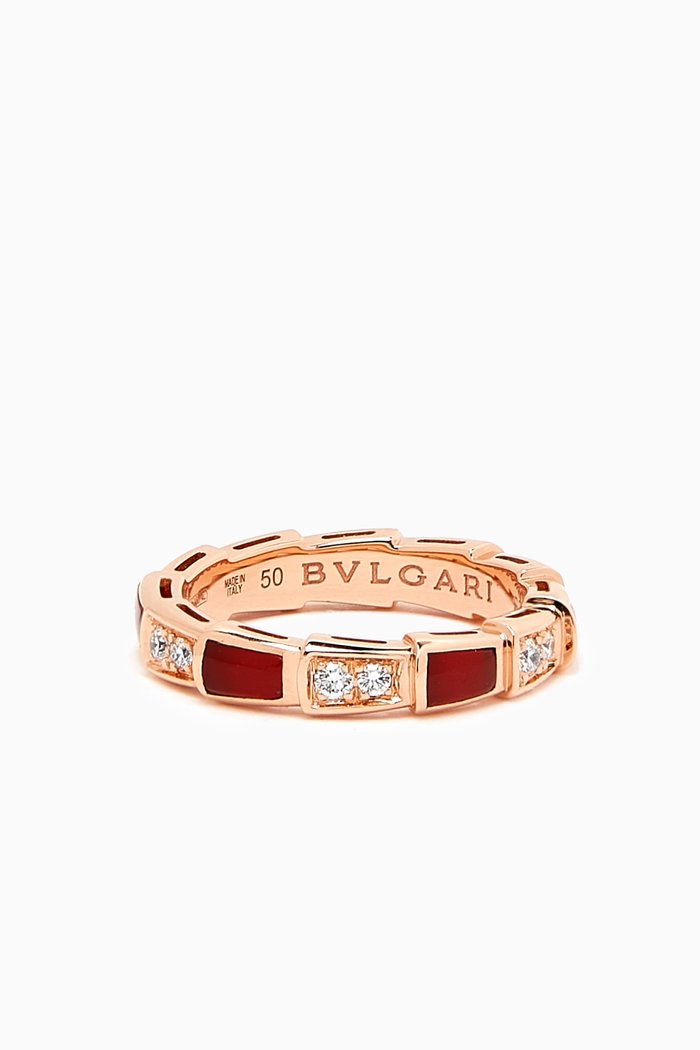 

Serpenti Viper Diamond & Carnelian Ring in 18kt Rose Gold