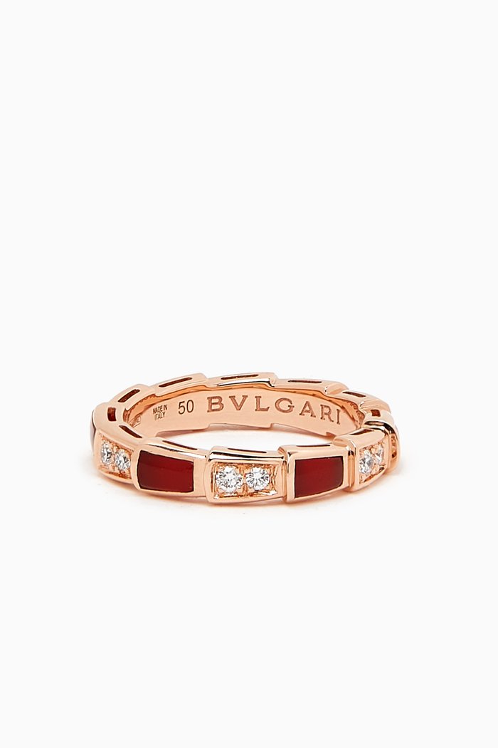

Serpenti Viper Diamond & Carnelian Ring in 18kt Rose Gold