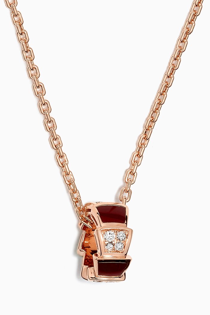 

Serpenti Viper Diamond & Carnelian Necklace in 18kt Rose Gold