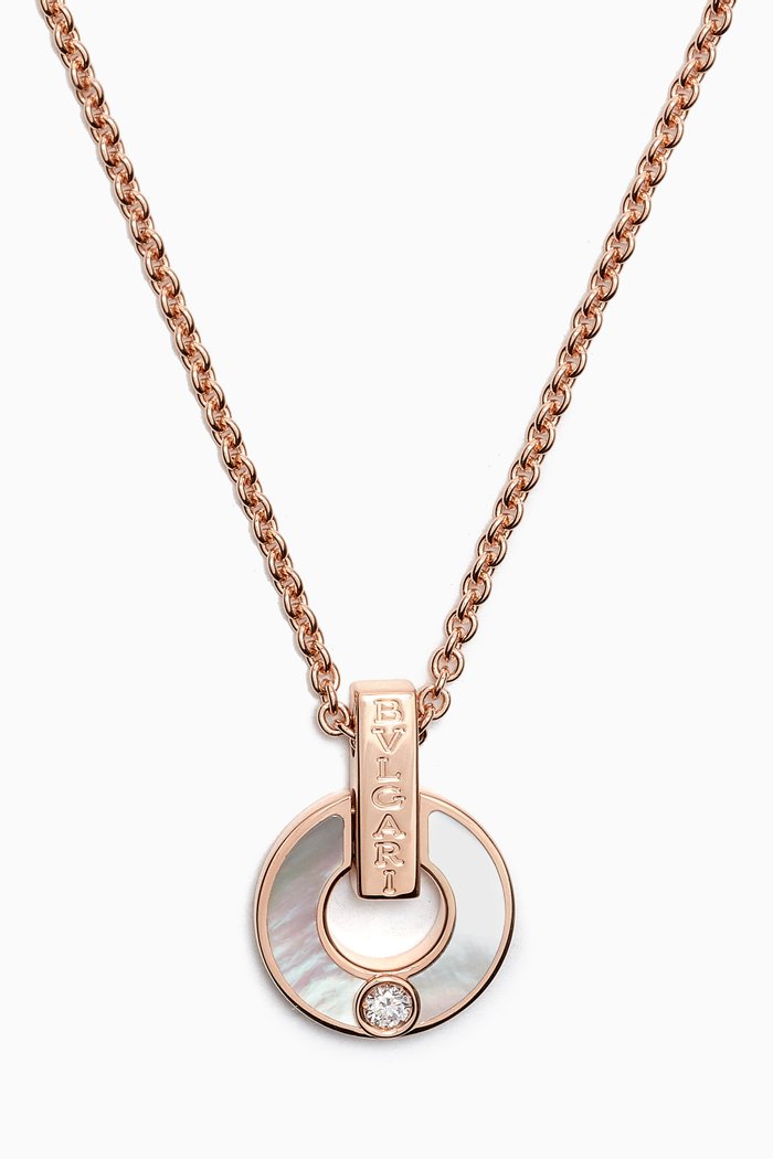 

BVLGARI BVLGARI Openwork Diamond & Mother of Pearl Necklace in 18kt Rose Gold