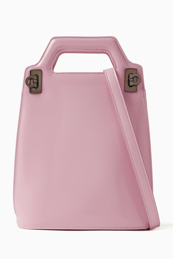 Mini Wanda Top-handle Bag in Leather, Pink