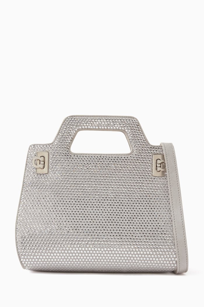 

Mini Wanda Embellished Top-handle Bag in Leather, Silver