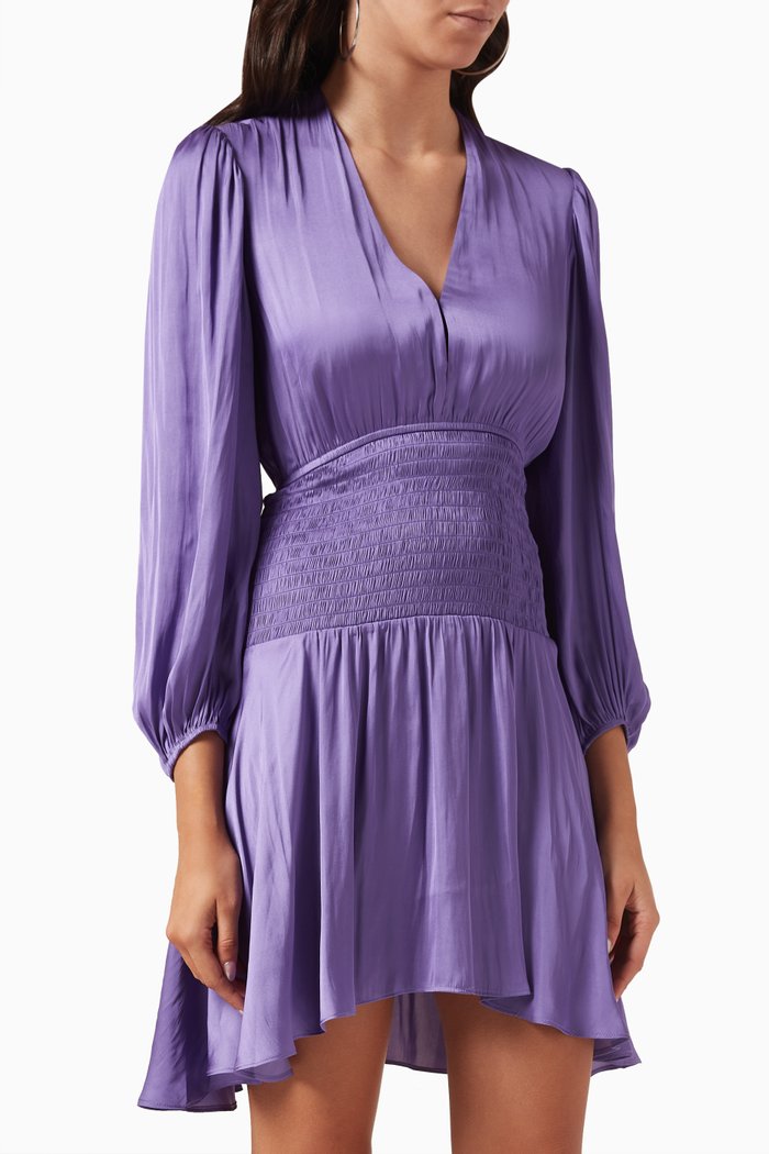 Reloua Smocked Dress in Satin, Purple