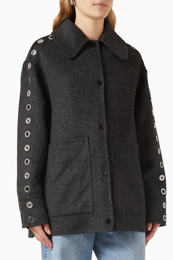 Eyelet Jacket in Wool-blend, Grey