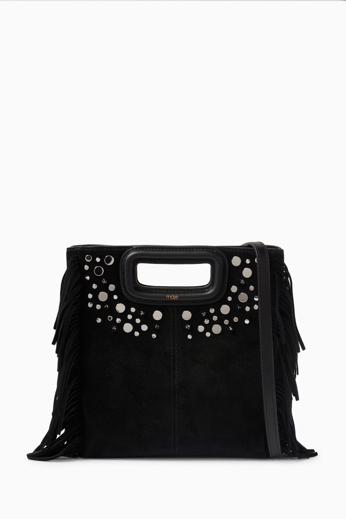 

M Studded Crossbody Bag in Suede, Black