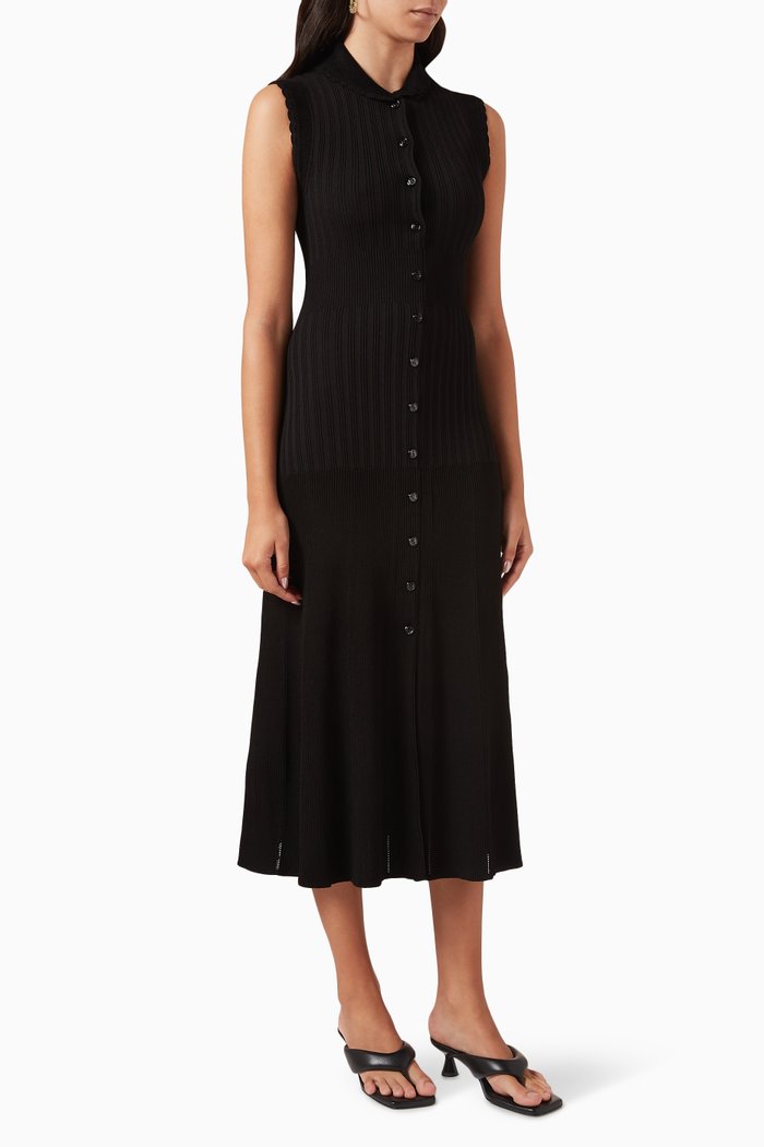 Collared Midi Dress in Viscose-jersey, Black