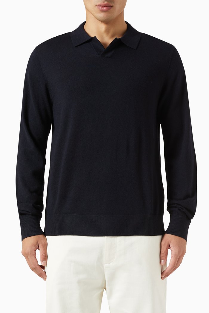 Johnny Collar Shirt in Merino Wool, Blue