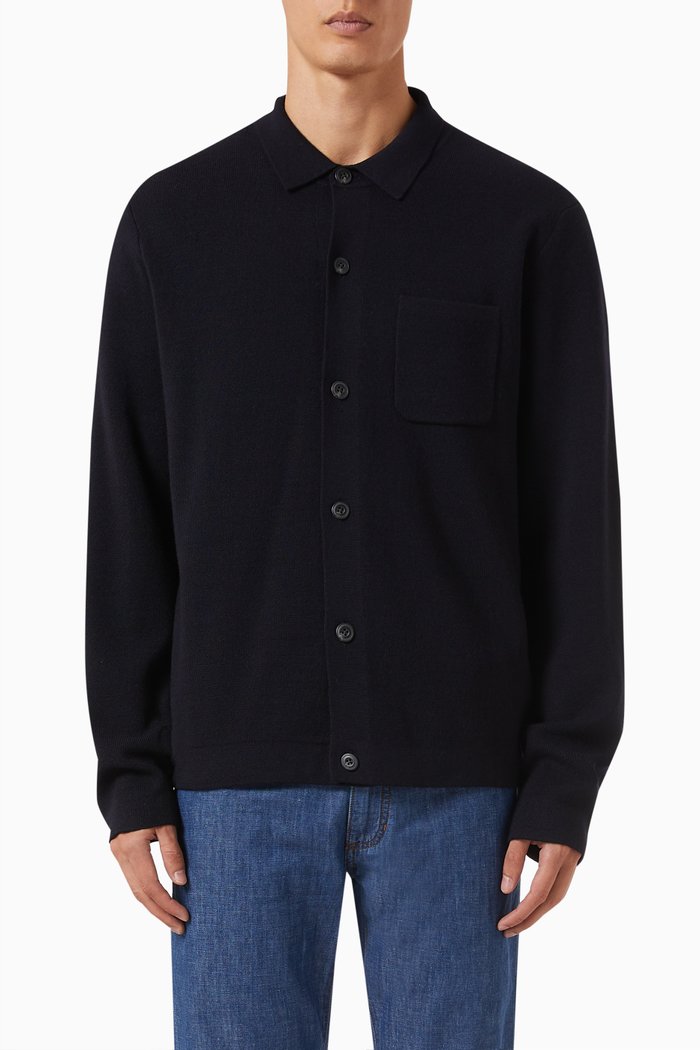 

Patch-pocket Overshirt in Merino Wool, Blue