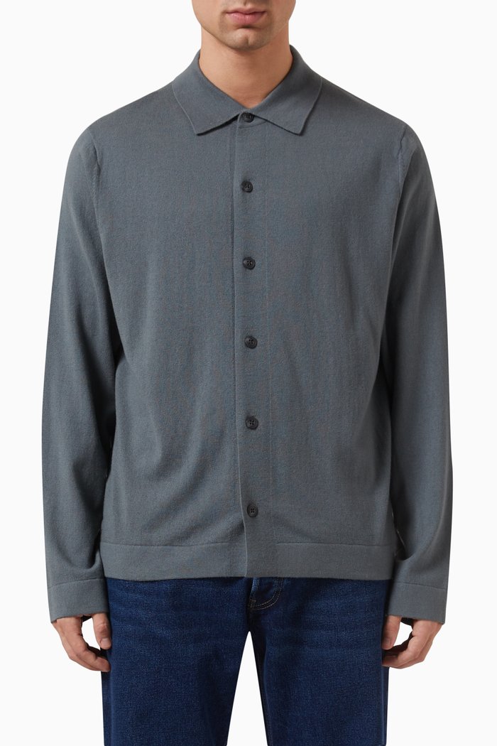 

Button-front Cardigan in Merino, Blue