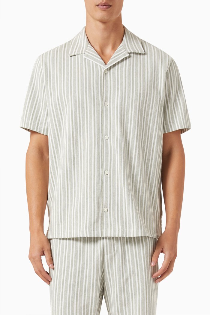 Cabana Stripe Shirt in Cotton, Green