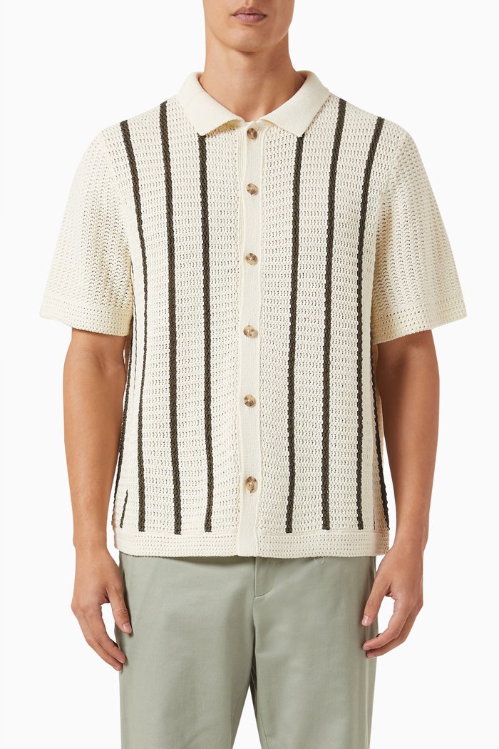 

Crochet Stripe Shirt in Cotton, Neutral