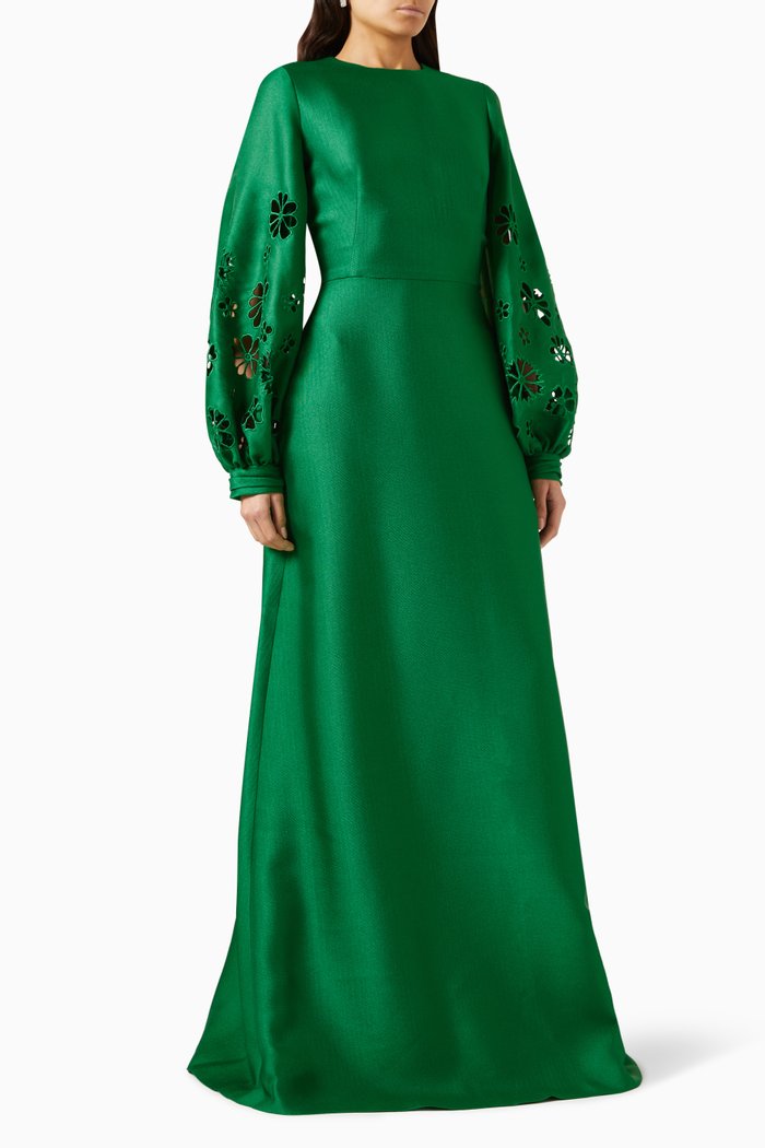 

Embroidered Kaftan in Crepe, Green