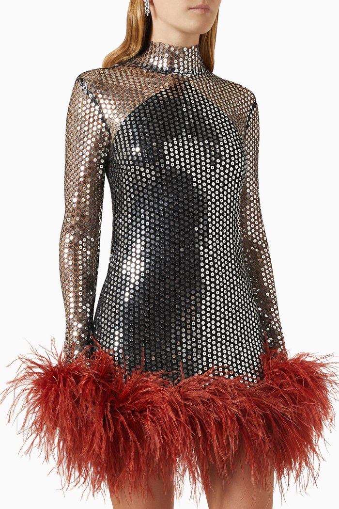 

Williams Feather-trimmed Mini Dress, Silver
