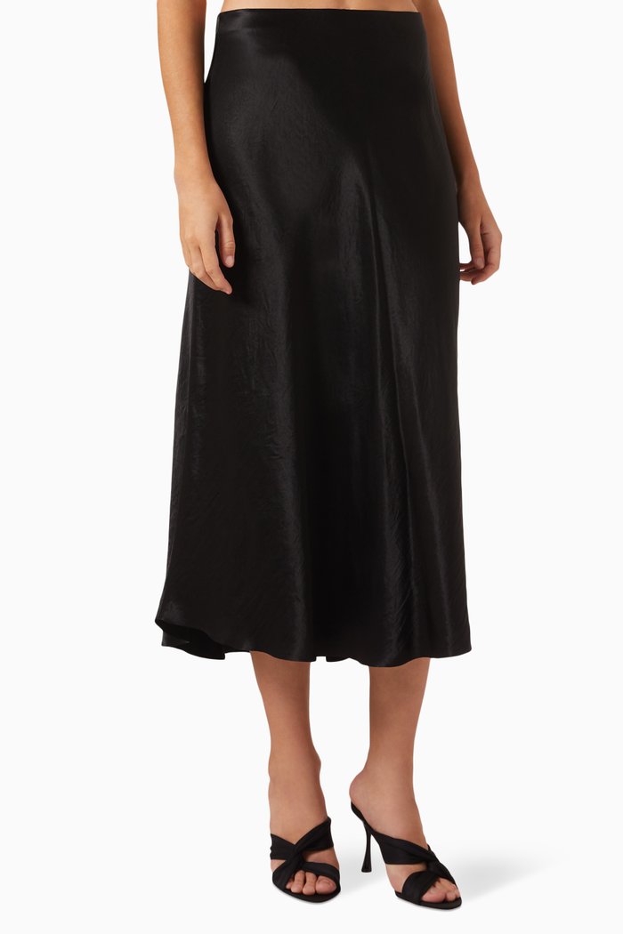 Bias Slip Skirt in Satin, Black