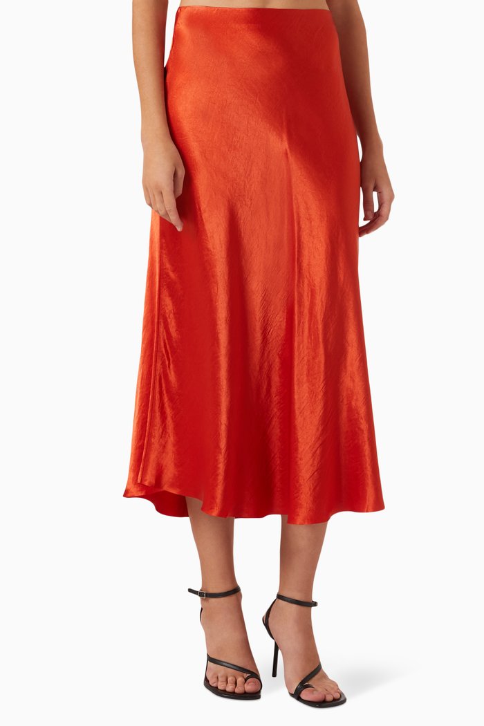 

Bias Slip Skirt in Satin, Orange