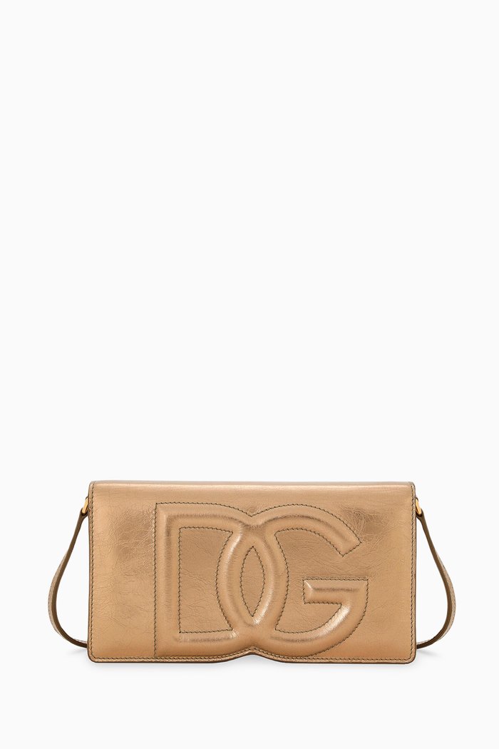 

DG Logo Phone Wallet in Foiled Calfskin, Gold