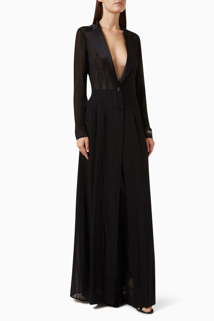 

Re-Edition Label Duster Coat in Silk, Black