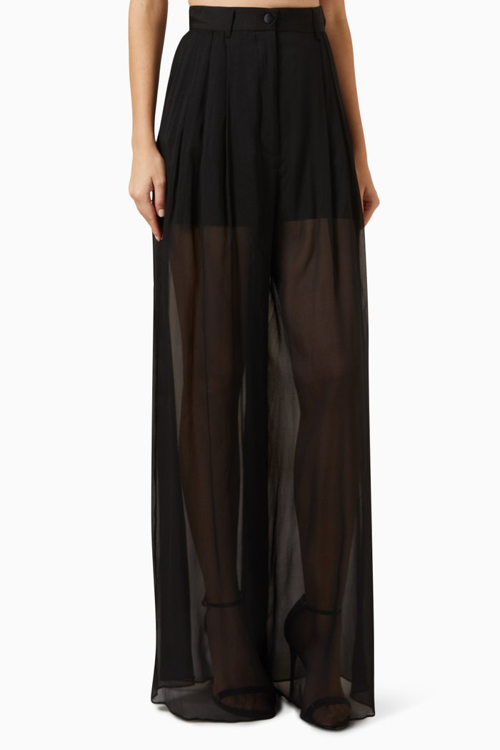 

Wide-Leg Pants in Silk, Black