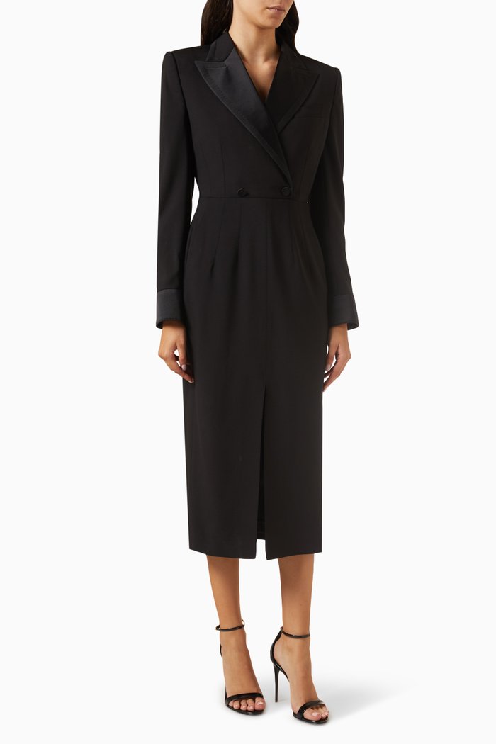 Coat Midi Dress in Stretch-wool, Black