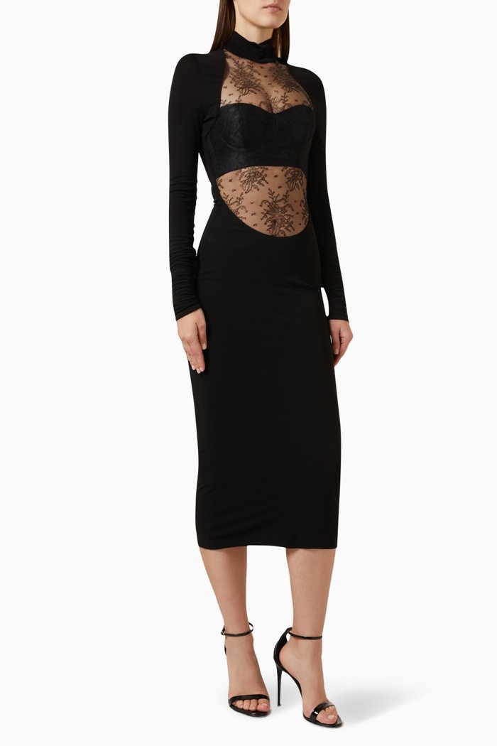 Chantilly Lace Dress in Viscose, Black