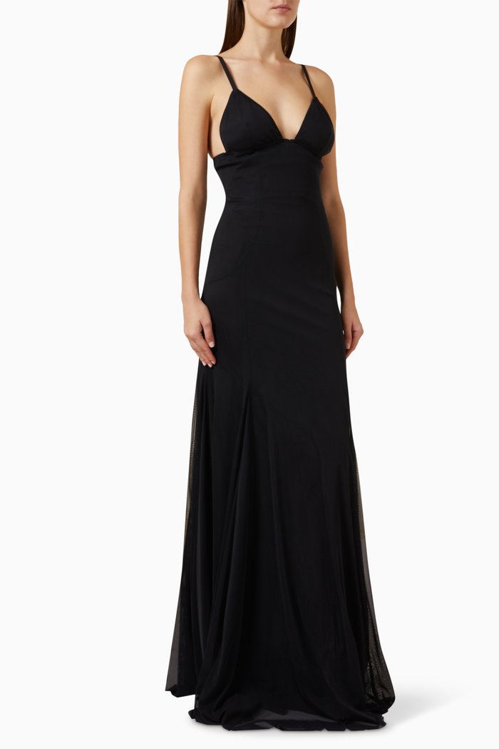 Maxi Slip Dress in Tulle, Black