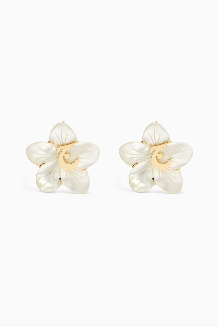 

'J' Letter Mother-of-Pearl Earrings in 18kt Gold, Yellow