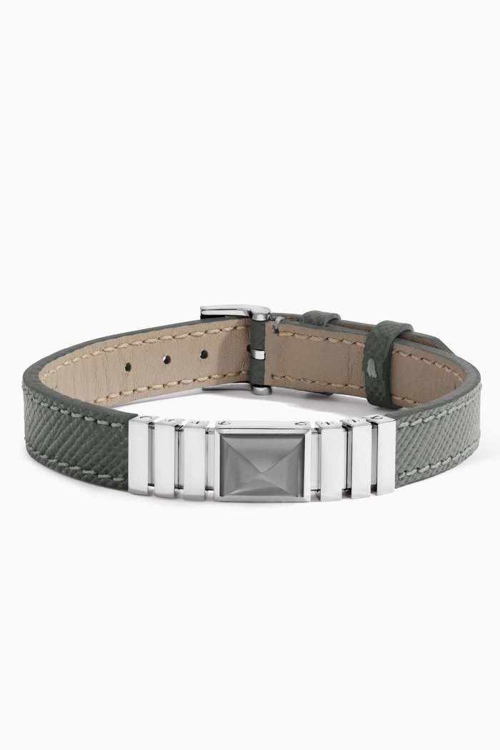 

Unii Hematite Bracelet in Titanium & Leather, Grey