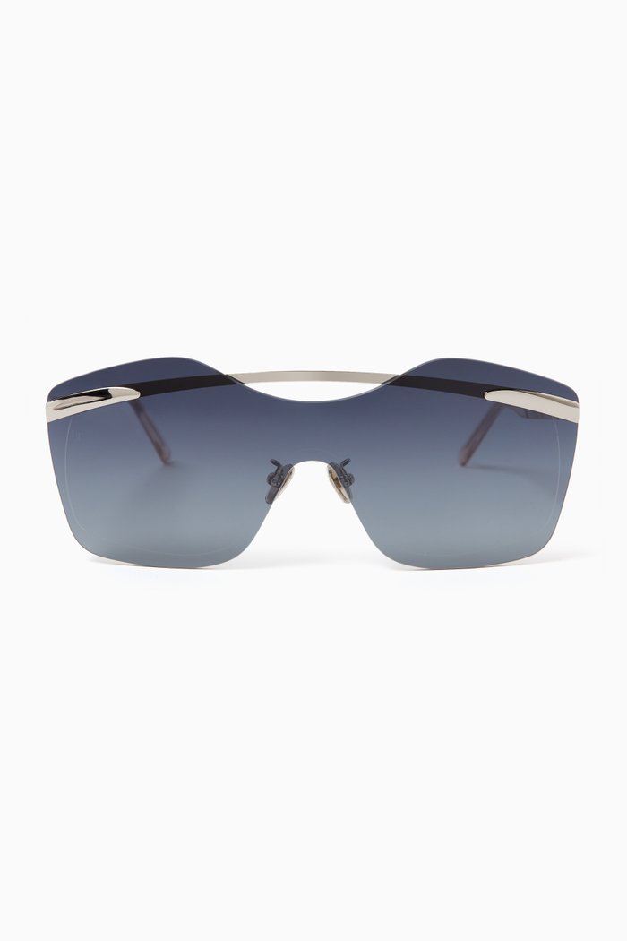 Chaos Oversized Shield Sunglasses in Stainless Steel, Grey