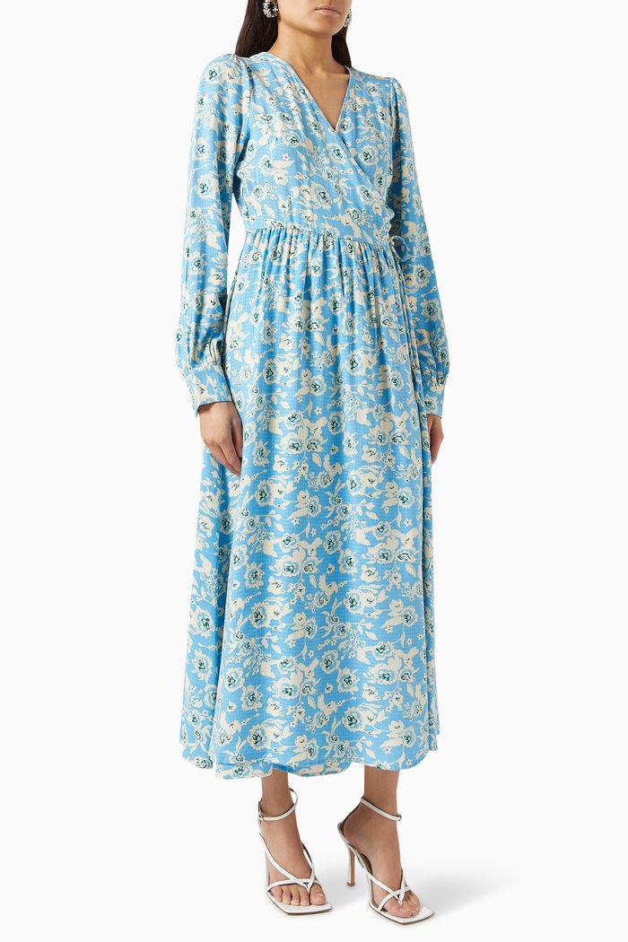Yasbimla Midi Wrap Dress in Viscose, Blue
