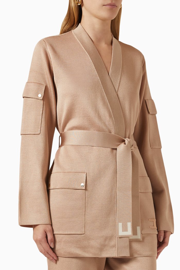 

Belted Oversized Cardigan in Wool-blend Knit, Neutral