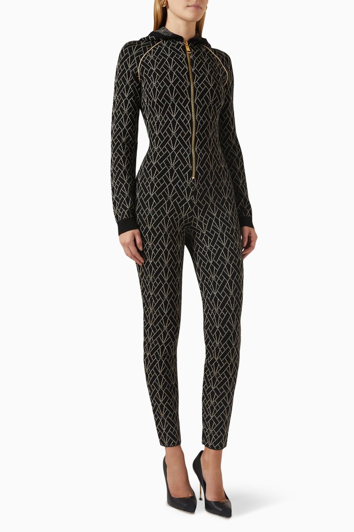 

Logo Skinny-fit Jumpsuit in Viscose-knit, Black