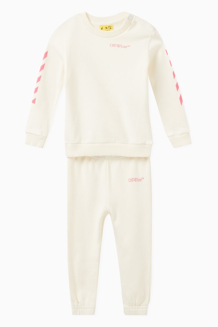 

Bookish Diagonal-striped Sweatshirt Set in Cotton, White