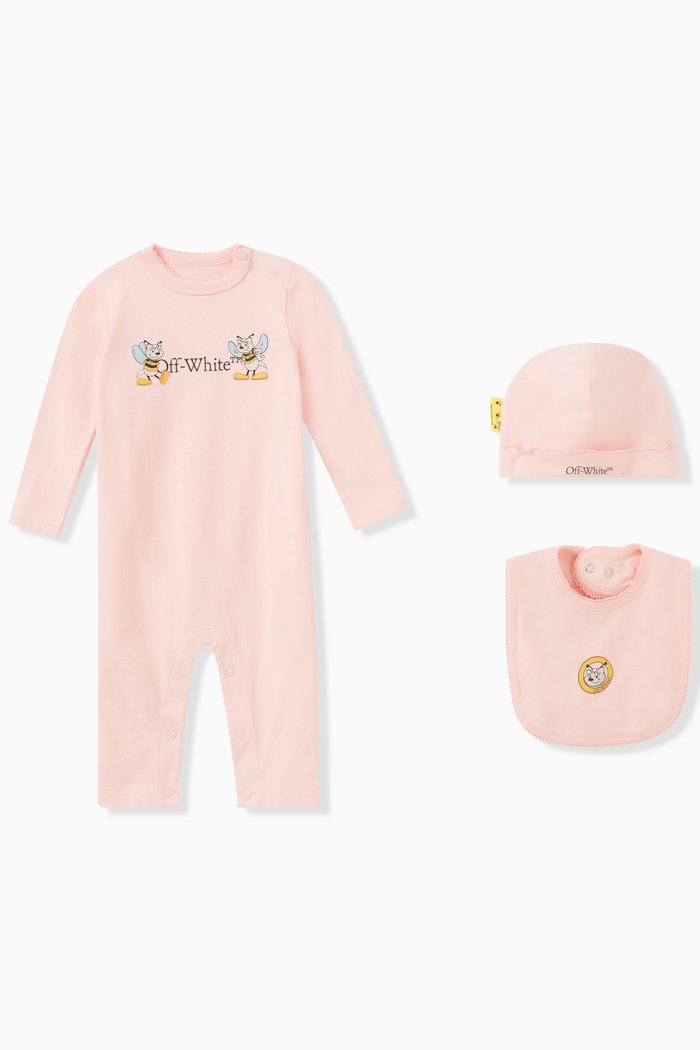 3-piece Mascot Logo Romper Gift Set in Cotton, Pink