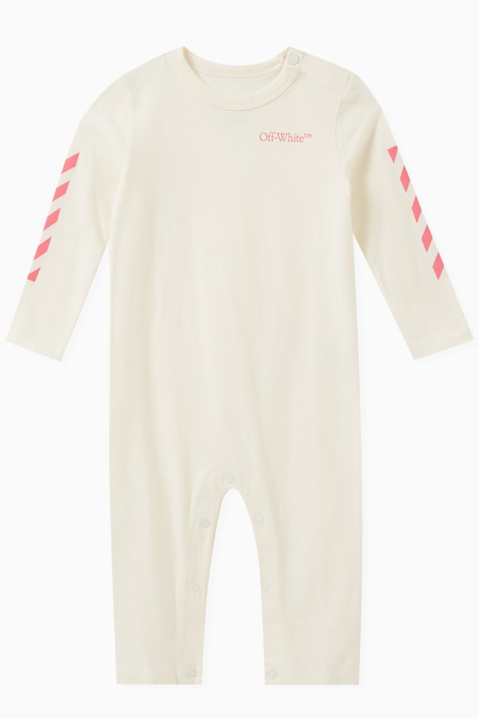 

Bookish Diagonal-striped Romper in Cotton, White