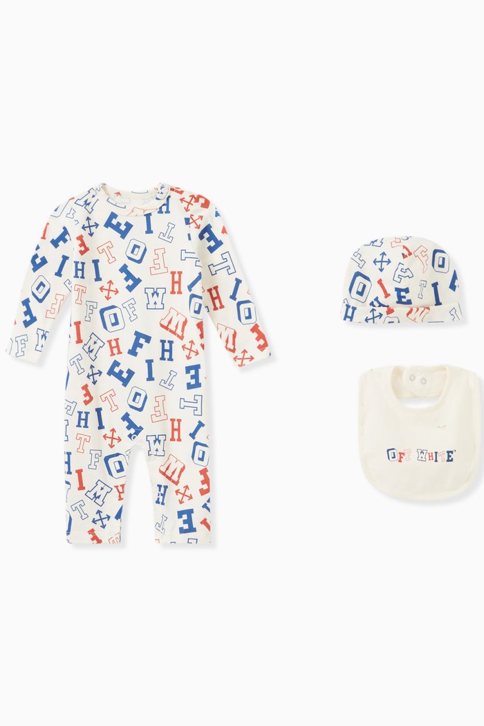 

3-piece Letters Logo Romper Gift Set in Cotton, White