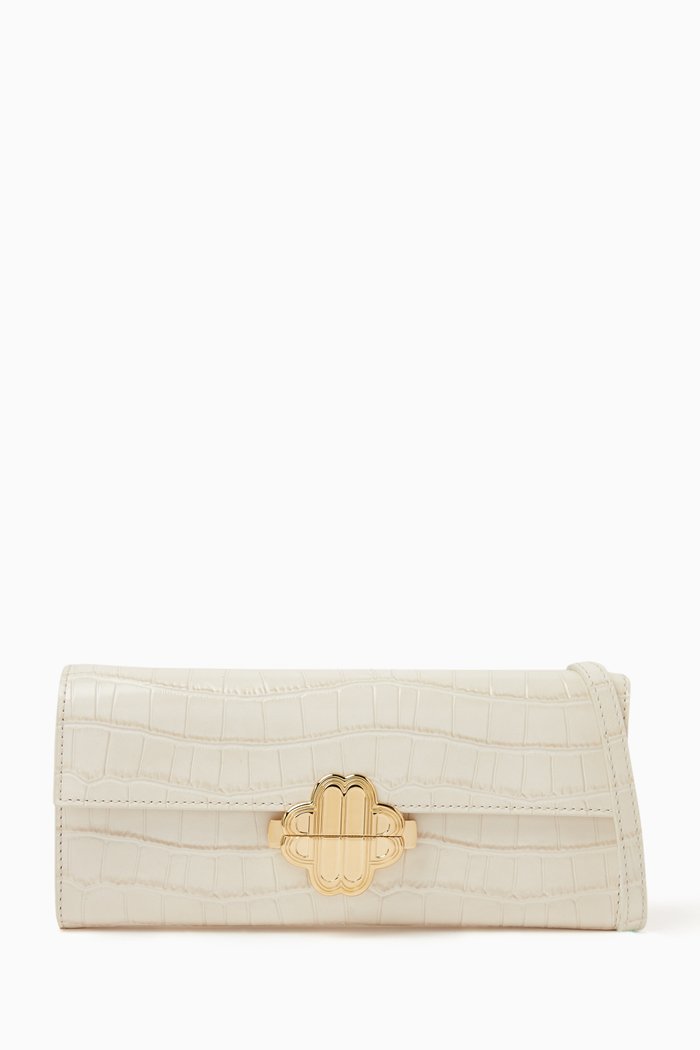 

Clover Fizz Clutch Bag in Leather, Neutral