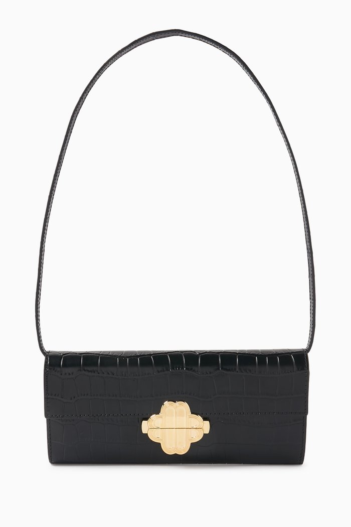 Clover Fizz Clutch Bag in Leather, Black