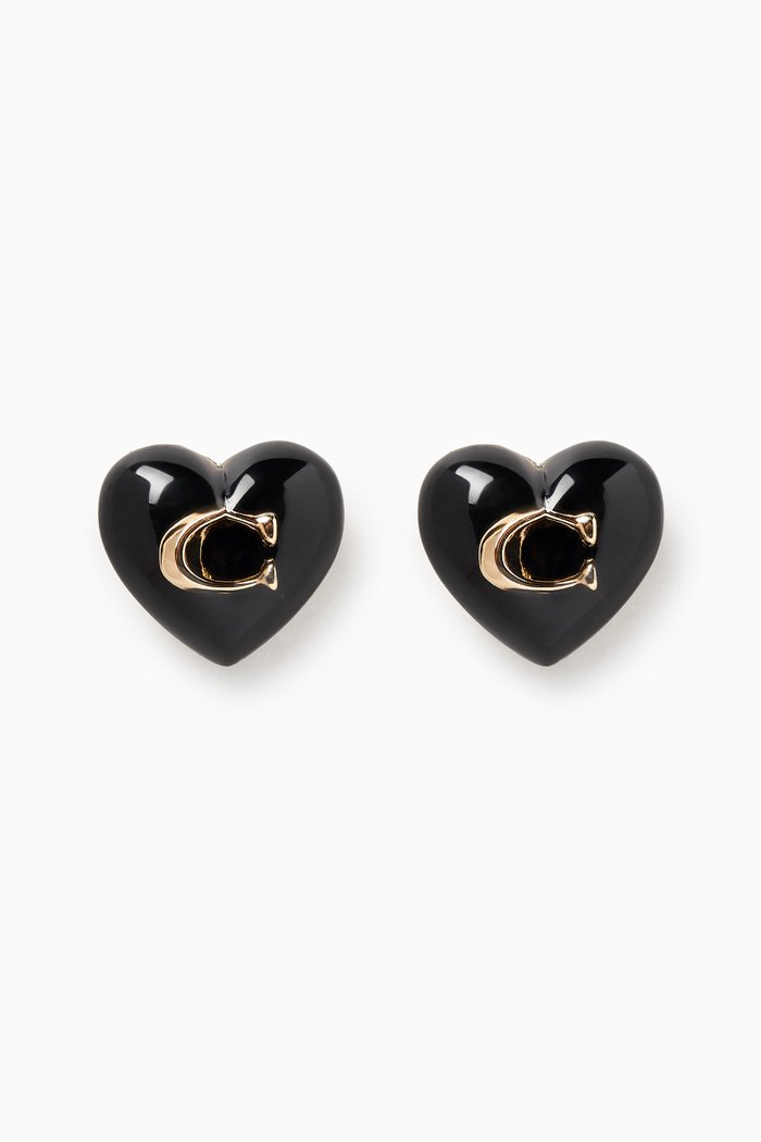 

Logo Heart Stud Earrings in Resin, Black