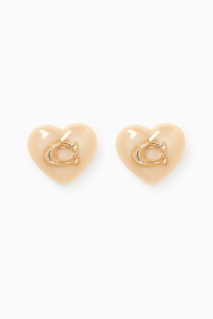 

Logo Heart Stud Earrings in Resin, Pink