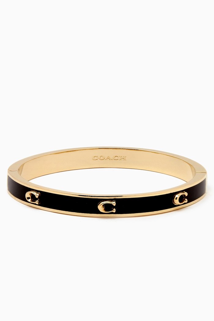 

Pegged C Enamel Hinged Bangle, Black