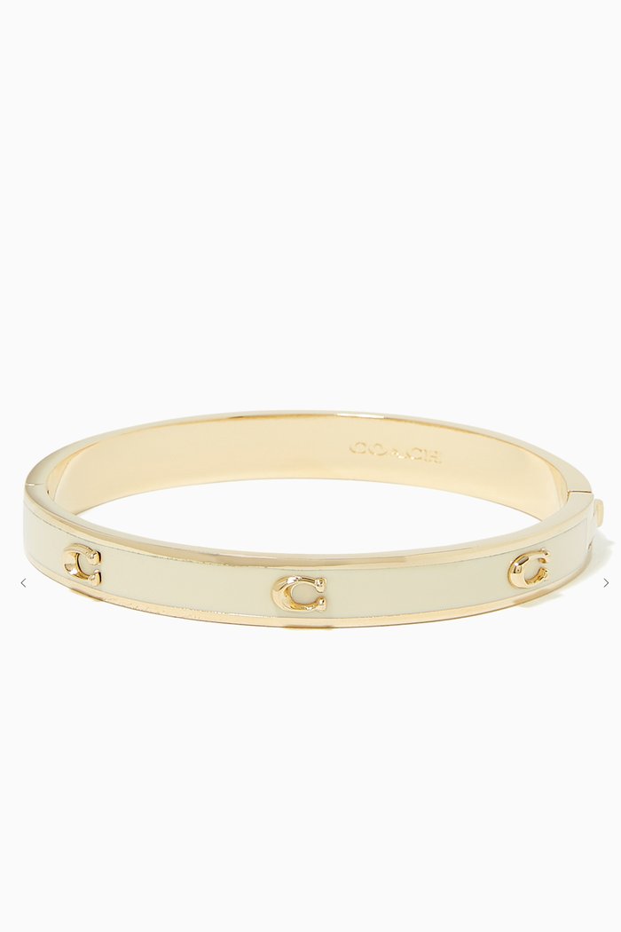 

Pegged C Enamel Hinged Bangle, White
