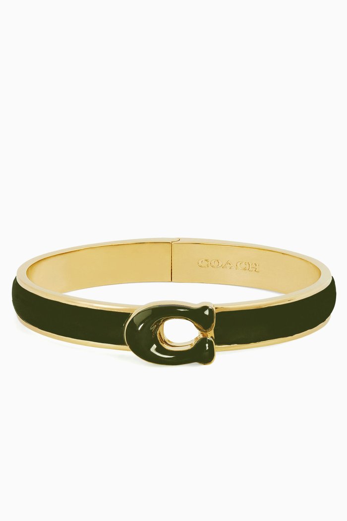 

Tabby C Enamel Hinged Bangle, Green