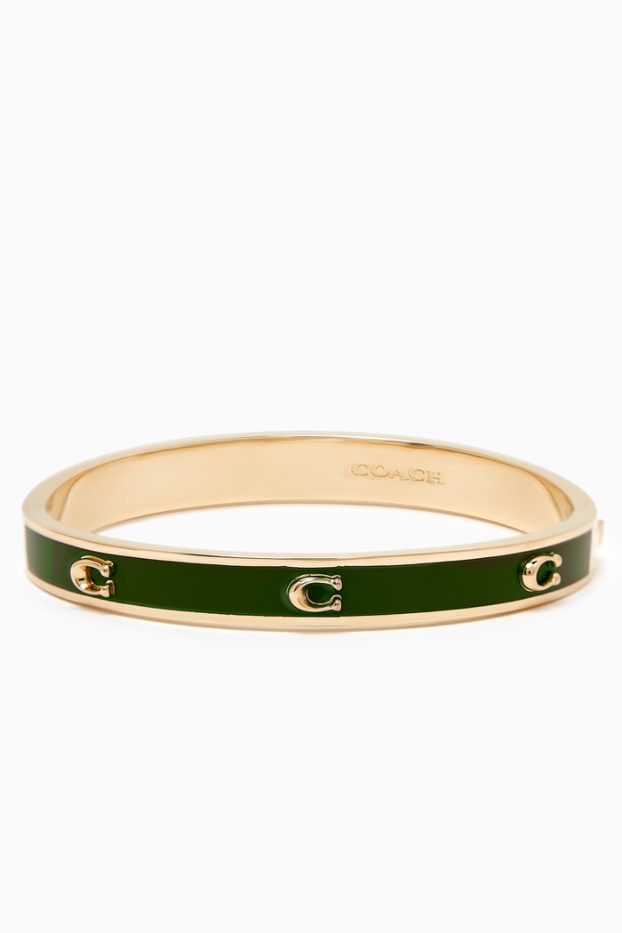 

Pegged C Enamel Hinged Bangle, Green