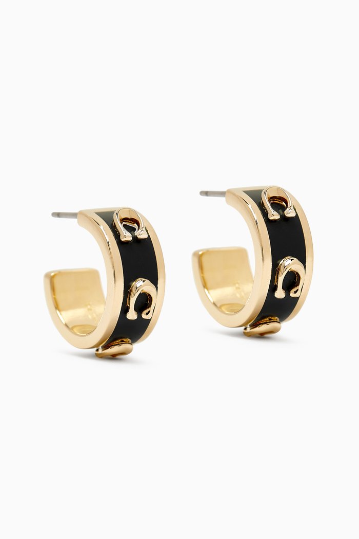 

Pegged C Enamel Huggie Earrings, Black