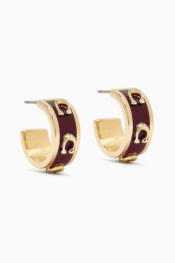 

Pegged C Enamel Huggie Earrings, Red