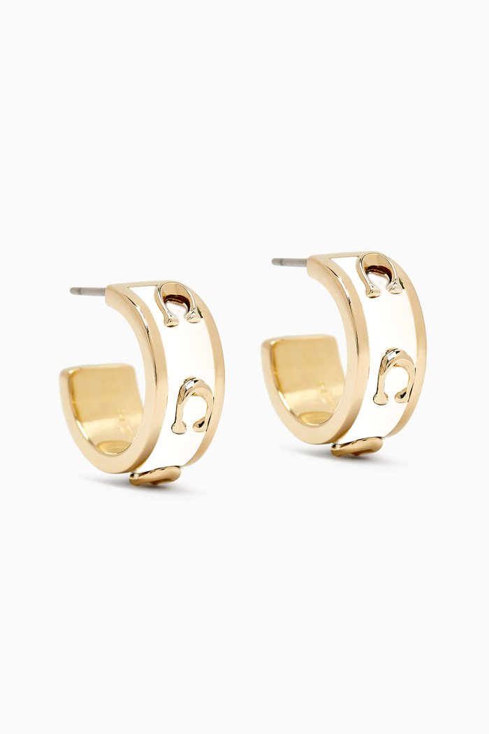 

Pegged C Enamel Huggie Earrings, White
