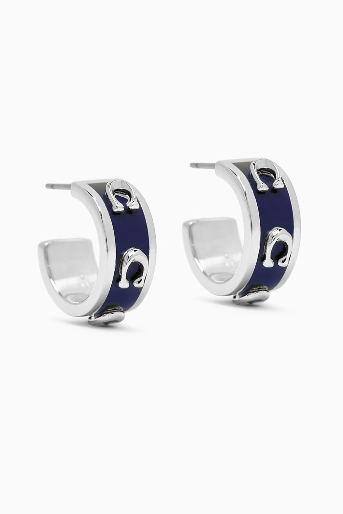 

Pegged C Enamel Huggie Earrings, Blue