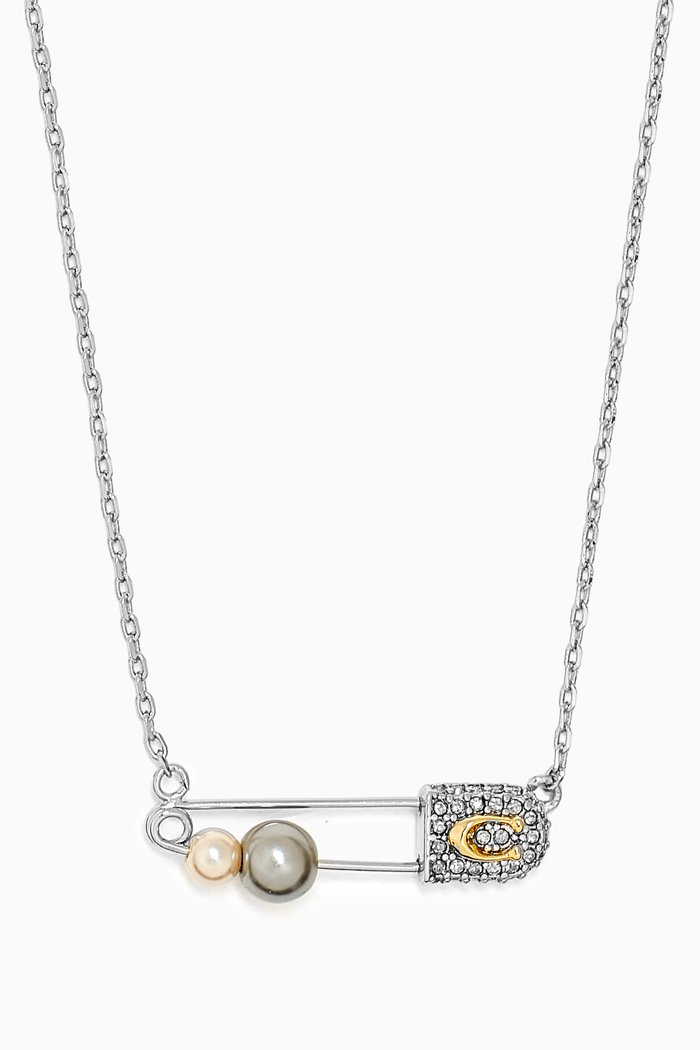 

Mixed Pearl Safety Pin Necklace, Multicolour